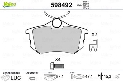 Brake Pad Set, disc brake VALEO 598492