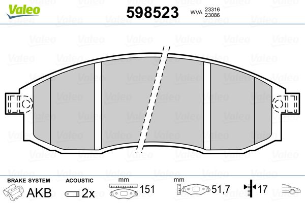 VALEO 598523 Brake Pad Set, disc brake