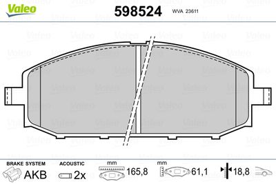 Brake Pad Set, disc brake VALEO 598524