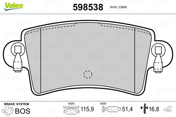 VALEO 598538 Brake Pad Set, disc brake