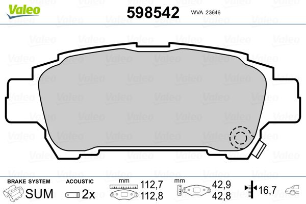 VALEO 598542 Brake Pad Set, disc brake