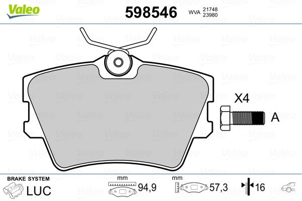 VALEO 598546 Brake Pad Set, disc brake