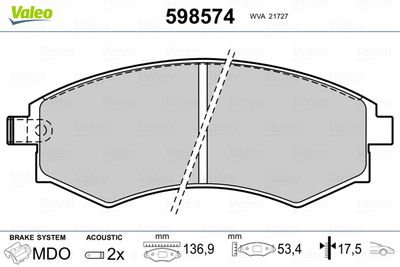 Brake Pad Set, disc brake VALEO 598574