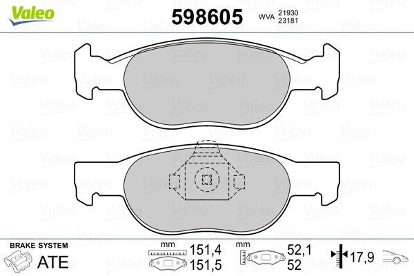 VALEO 598605 Brake Pad Set, disc brake