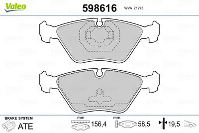 Brake Pad Set, disc brake VALEO 598616