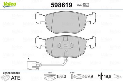 Brake Pad Set, disc brake VALEO 598619