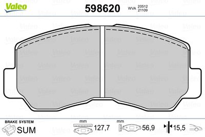 Brake Pad Set, disc brake VALEO 598620