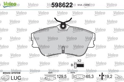 Brake Pad Set, disc brake VALEO 598622