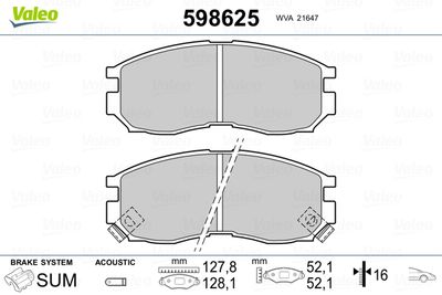 Brake Pad Set, disc brake VALEO 598625