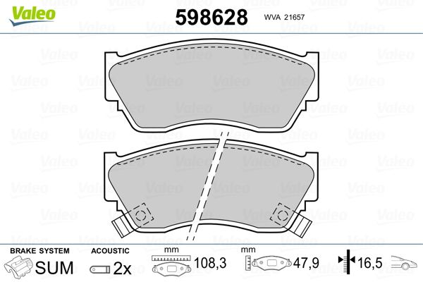 VALEO 598628 Brake Pad Set, disc brake