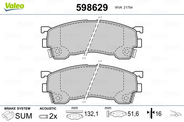 VALEO 598629 Brake Pad Set, disc brake