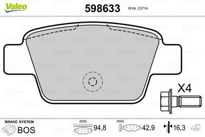 Brake Pad Set, disc brake VALEO 598633