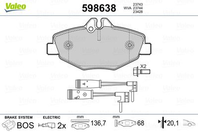 Brake Pad Set, disc brake VALEO 598638