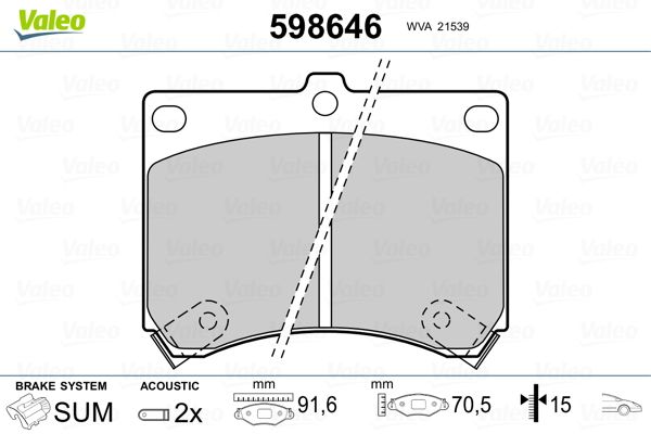 VALEO 598646 Brake Pad Set, disc brake