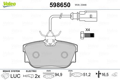 Brake Pad Set, disc brake VALEO 598650