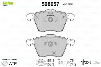 Brake Pad Set, disc brake VALEO 598657