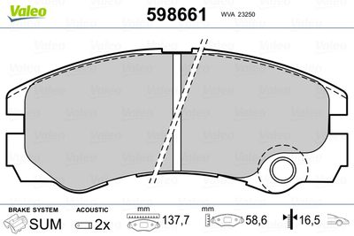 Brake Pad Set, disc brake VALEO 598661