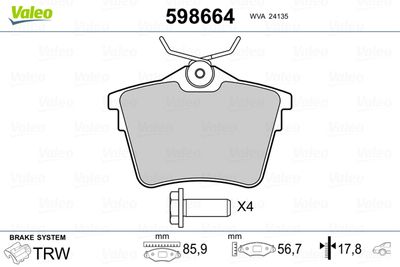 Brake Pad Set, disc brake VALEO 598664