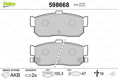 Brake Pad Set, disc brake VALEO 598668