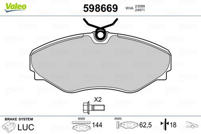 Brake Pad Set, disc brake VALEO 598669