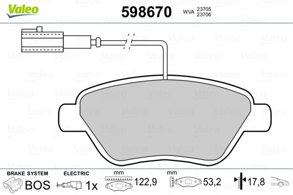 VALEO 598670 Brake Pad Set, disc brake