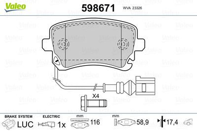 Brake Pad Set, disc brake VALEO 598671