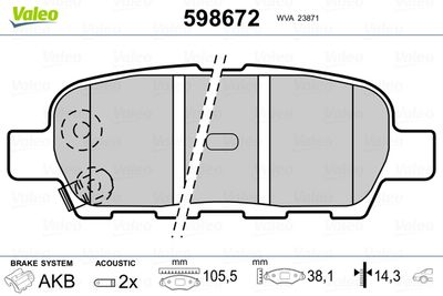 Brake Pad Set, disc brake VALEO 598672