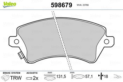 Brake Pad Set, disc brake VALEO 598679