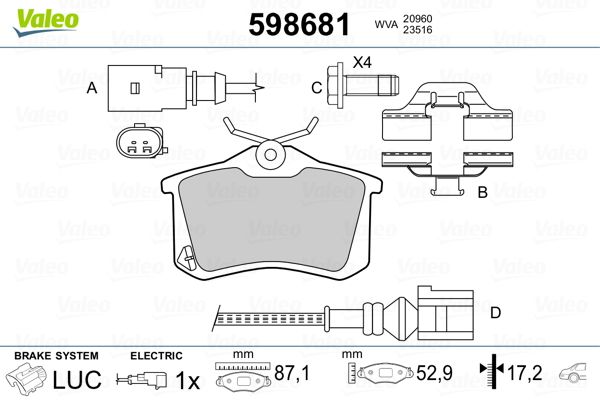 VALEO 598681 Brake Pad Set, disc brake