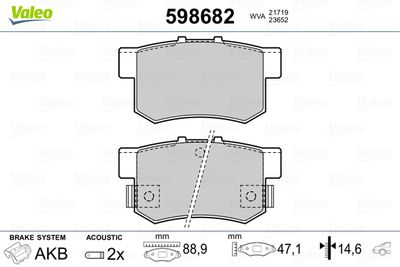 Brake Pad Set, disc brake VALEO 598682