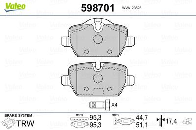 Brake Pad Set, disc brake VALEO 598701