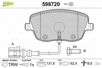 Brake Pad Set, disc brake VALEO 598720