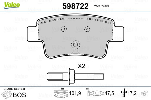 VALEO 598722 Brake Pad Set, disc brake