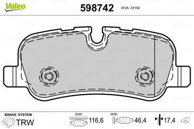 Brake Pad Set, disc brake VALEO 598742