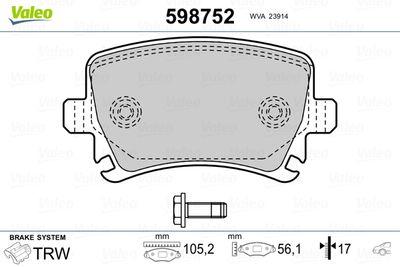 Brake Pad Set, disc brake VALEO 598752