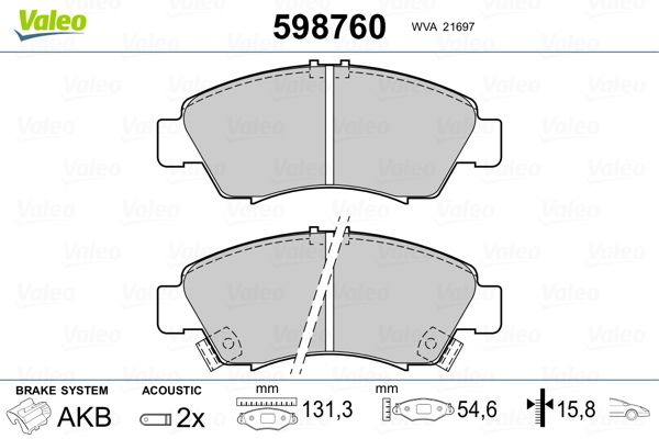 VALEO 598760 Brake Pad Set, disc brake