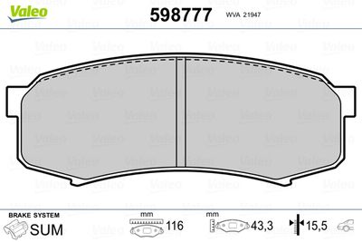 Brake Pad Set, disc brake VALEO 598777