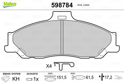 Brake Pad Set, disc brake VALEO 598784