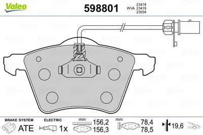 Brake Pad Set, disc brake VALEO 598801