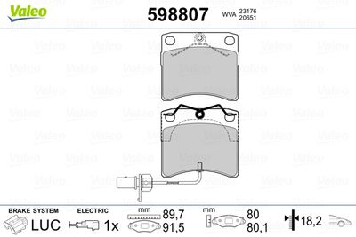 Brake Pad Set, disc brake VALEO 598807