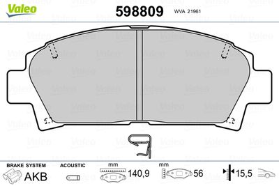 Brake Pad Set, disc brake VALEO 598809