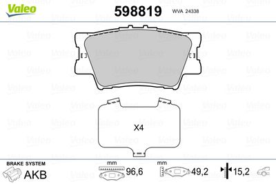 Brake Pad Set, disc brake VALEO 598819