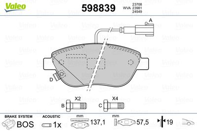 Brake Pad Set, disc brake VALEO 598839