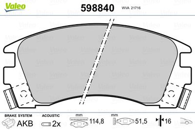 Brake Pad Set, disc brake VALEO 598840