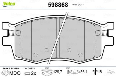 Brake Pad Set, disc brake VALEO 598868