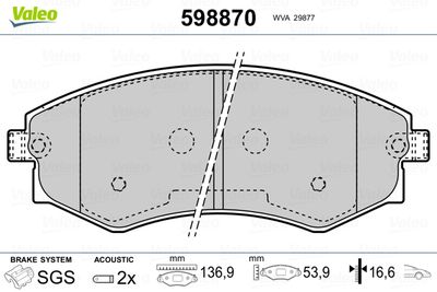 Brake Pad Set, disc brake VALEO 598870