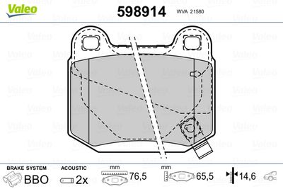 Brake Pad Set, disc brake VALEO 598914