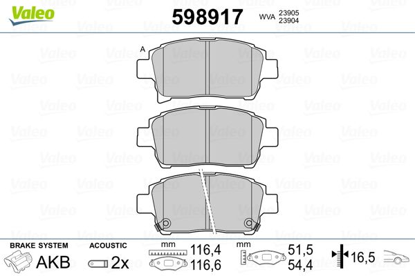 VALEO 598917 Brake Pad Set, disc brake