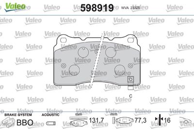 Brake Pad Set, disc brake VALEO 598919