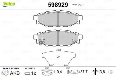 Brake Pad Set, disc brake VALEO 598929